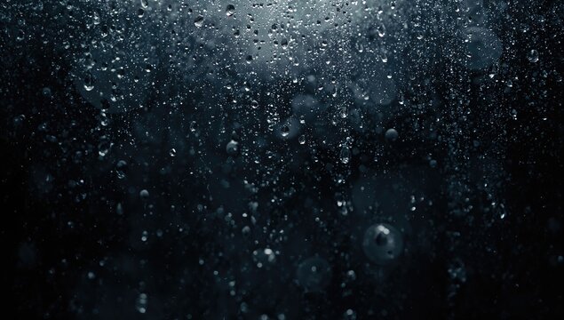 Water droplets scattered over a black background in an abstract style - Powered by Adobe