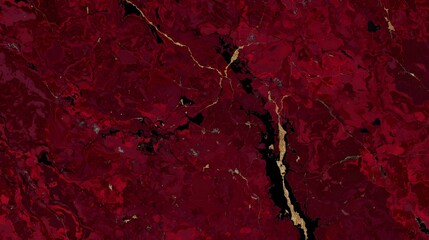 Luxurious deep red marble surface with elegant golden metallic veins and abstract dark natural patterns, perfect for high-end interior design, premium product displays, and glamorous backgrounds.
