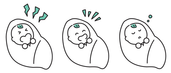 生まれたての赤ちゃん表情セット_単色