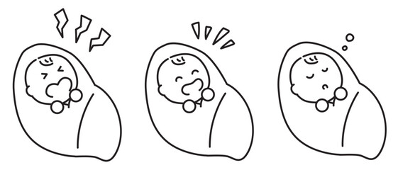 生まれたての赤ちゃん表情セット_線画