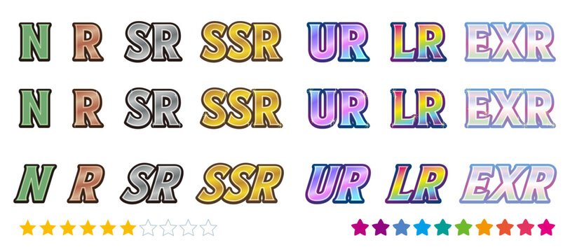Game UI rarity rank badges set for Gacha and TCG / カードゲーム レアリティ ランク 表示素材 セット