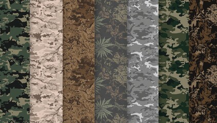 Seamless pattern featuring military and army camouflage designs