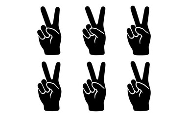 Fototapeta premium Peace hand gesture pattern with six silhouette icons on white background