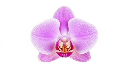 Fototapeta premium Close-up of a vibrant purple orchid bloom against a plain white backdrop
