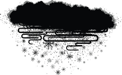Dark cloud with snow falling in a minimalist black and white winter illustration