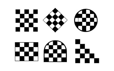 Geometric black and white checker patterns set with diverse shapes