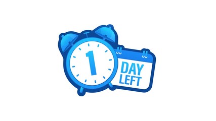 Animated blue alarm clock with one day left calendar on white and green screen