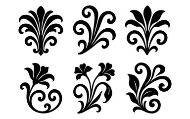 Elegant floral silhouette set: six ornamental designs for decorative art projects