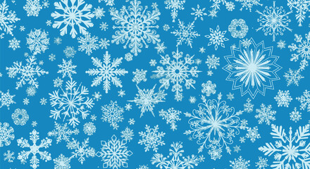 Winter background with delicate white snowflakes on a gradient blue surface