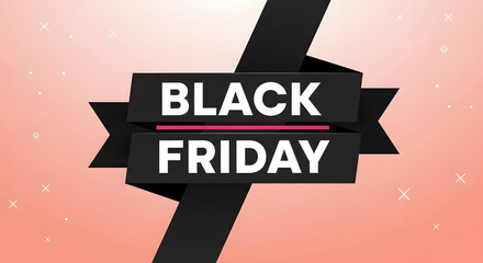 Black friday sale banner with text and ribbon design, representing shopping and discounts during the holiday season