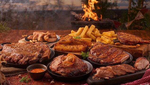 Tasty grilled pork served on a celebratory feast table