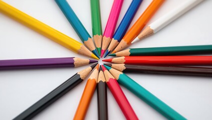 Naklejka premium Colored pencils on a plain white backdrop. Detailed view.