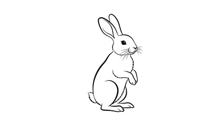 Obraz premium A simple black and white line drawing of a cute rabbit standing on its hind legs.