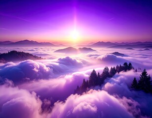 Obraz premium Ethereal Cold Minimalist Digital Art Abstract Background Wallpaper Backlit Effect Drone View, presenting Dreamy Atmosphere Purple