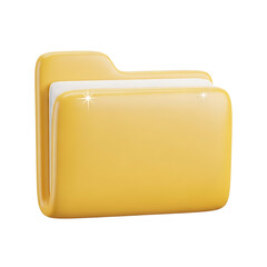 A bright yellow 3d rendered folder icon with a white paper inside isolated on a  representing organization and data storage | 3D  for
