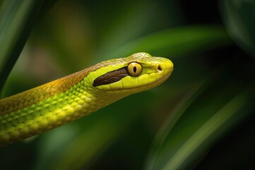 Obraz premium Close-up view of a Dendrelaphis formosus snake