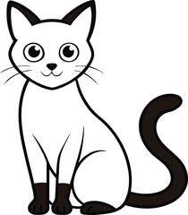  cute siamese cat line art icon on transparent background.
