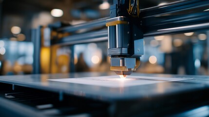 Close-up of a 3D printer extruding high-strength polymers under precise conditions, emotion of concentration and meticulous work visible, representing industrial fabrication, precision engineering,