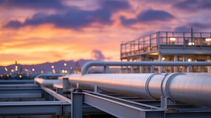 Large industrial pipe cleaners operating in oil refineries symbolize essential infrastructure upkeep, industrial sanitation, heavy machinery maintenance, and the critical role of cleaning pipelines