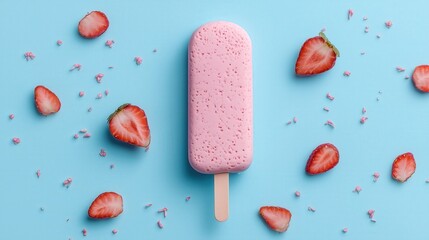Indulge in the Delicious Pink Strawberry Ice Cream Bar, adorned with Fresh Strawberry Slices
