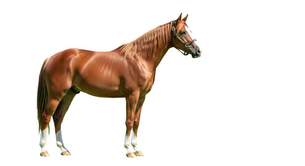Obraz premium A stunning sorrel horse stands gracefully against a solid green backdrop in a full body portrait