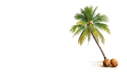 Obraz premium Isolated coconut and palm tree on a white backdrop