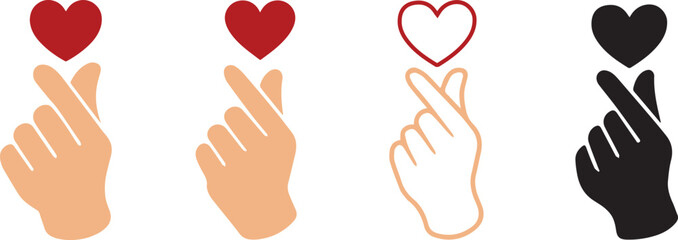 Korean Finger Heart Sign Love Gesture Icons Set