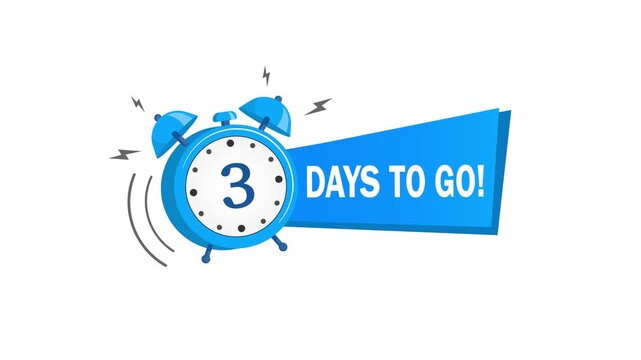 Animated blue alarm clock ringing showing 3 days to go