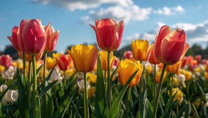 Vibrant Tulip Blooms at Dawn