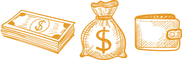 Hand-Drawn Money and Finance Sketch Set