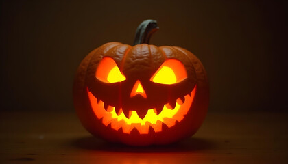 halloween pumpkin illuminated on dark background