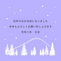 SNS投稿2／「雪の降る森林」の北欧風の年賀状／寒中見舞いテンプレート（1080ピクセル）
SNS Posting / "Snowy Forest" Nordic-style New Year's Card / Winter Greeting Template (1080 pixels)