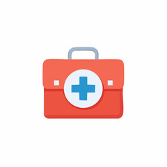 Fototapeta premium A Red First Aid Kit with a Blue Cross Symbol for Medical Emergencies and Healthcare