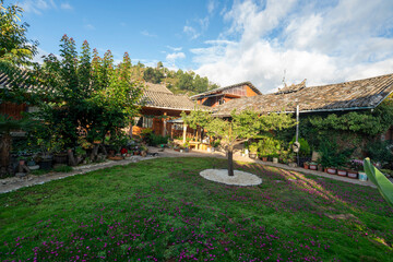 Fototapeta premium Houses and gardens in rural quadrangle courtyards