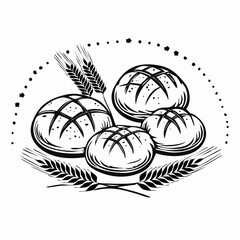 Freshly baked artisan bread loaves and round rolls with wheat stalks isolated vector