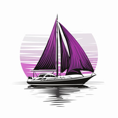 Vibrant purple sailboat cruises ocean sunset scenic coastal voyage vector