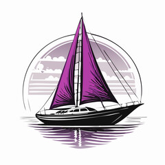 Vibrant purple sailboat cruises ocean sunset scenic coastal voyage vector