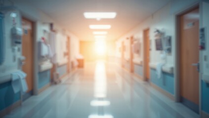 Hospital hallway illuminated with vibrant lights, symbolizing patients' optimistic outlook for tomorrow. Blurred backdrop.