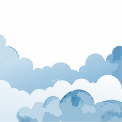 Light Blue Watercolor Clouds Abstract Background on White with Soft Texture