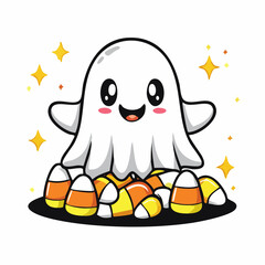 Cute halloween trick or treat ghost candy corn cartoon design vector