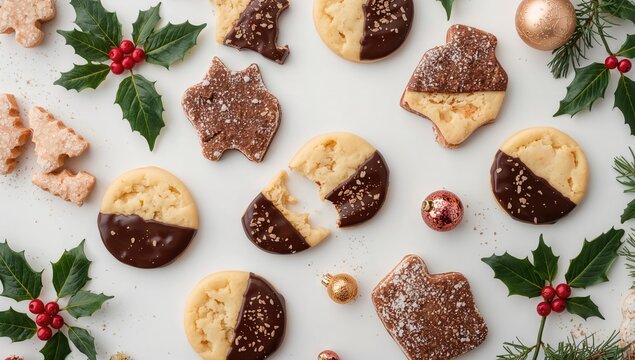 Traditional European biscuits. Butter cookies nFlower-shaped shortbread