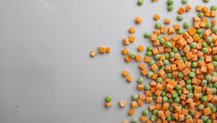 Chopped Frozen Peas and Carrots Against a Gray Backdrop