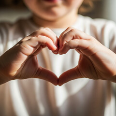 Childs Hands Forming a Heart Shape with Warm Sunlight