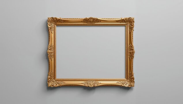 Vintage gold frame on a gray backdrop with cut-out path