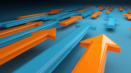 Vibrant 3D Arrows in Blue and Orange Colors Pointing in Multiple Directions Illustrating Movement and Directional Change in Dynamic Design