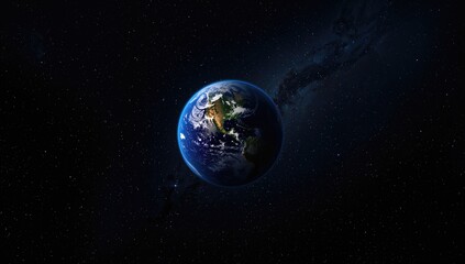 Fototapeta premium A small blue globe floating in the vastness of space. Image elements supplied by a space agency.