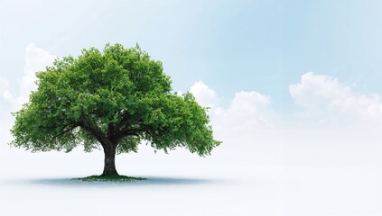 Obraz premium A tree featuring lush green foliage stands against a plain white backdrop