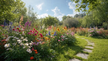 Naklejka premium Floral blossoms in a garden setting