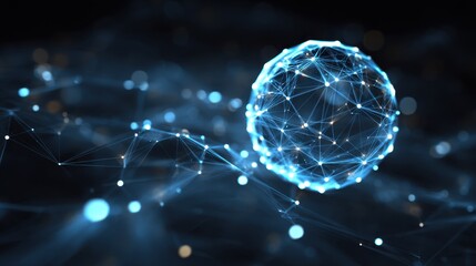 Abstract representation of a digital globe with glowing connections on a dark background, showcasing technology and innovation in a futuristic concept.
