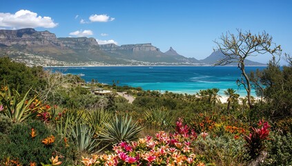 Scenic Adventure with Flowers, Water, and Wildlife by the Ocean near a Famous Mountain and Coastal Peak